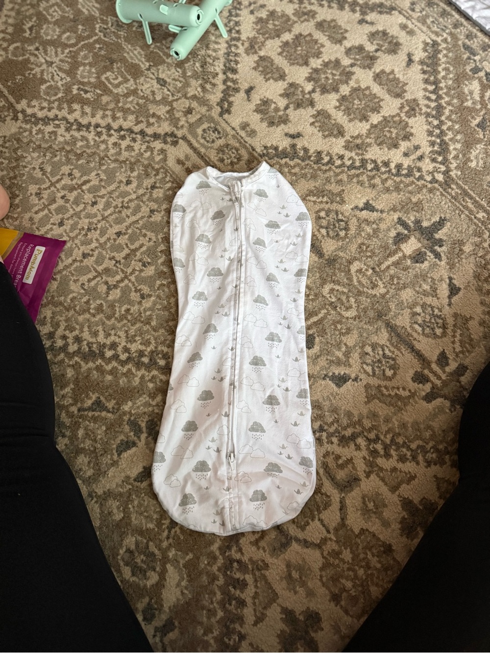 Neutral Cloud-Print Baby Swaddle Sleeping Sack - White and Gray